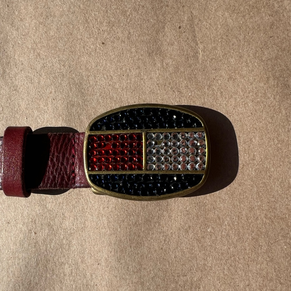 Vintage Tommy Hilfiger Rhinestone Logo Leather Belt